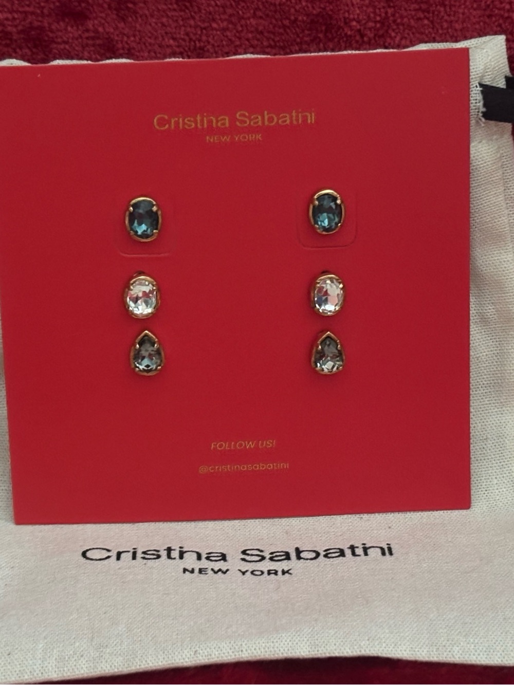 Cristina Sabatini Gold-Tone Stud Earring Set with Blue and Clear Stones